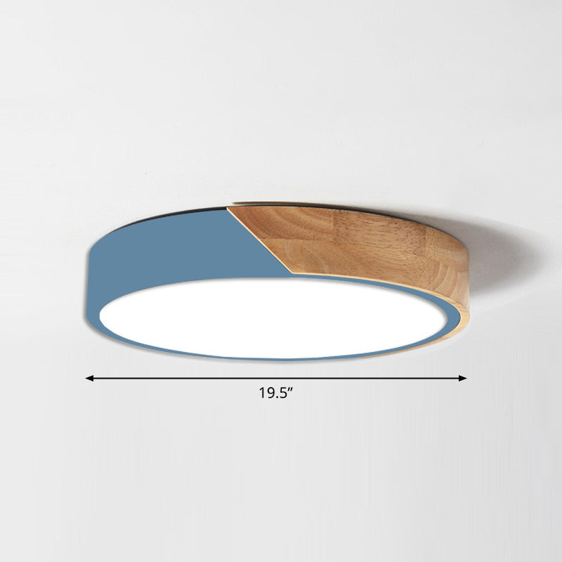 Round Led Macaron Ceiling Light With Acrylic Shade And Wood Accents