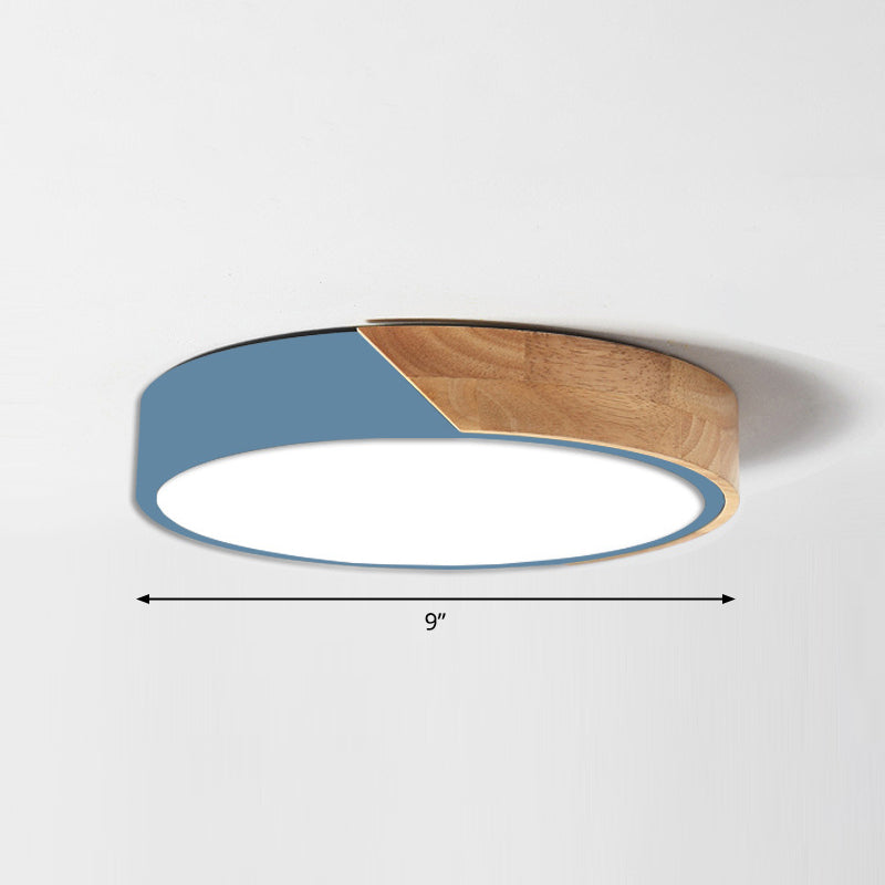 Round Led Macaron Ceiling Light With Acrylic Shade And Wood Accents