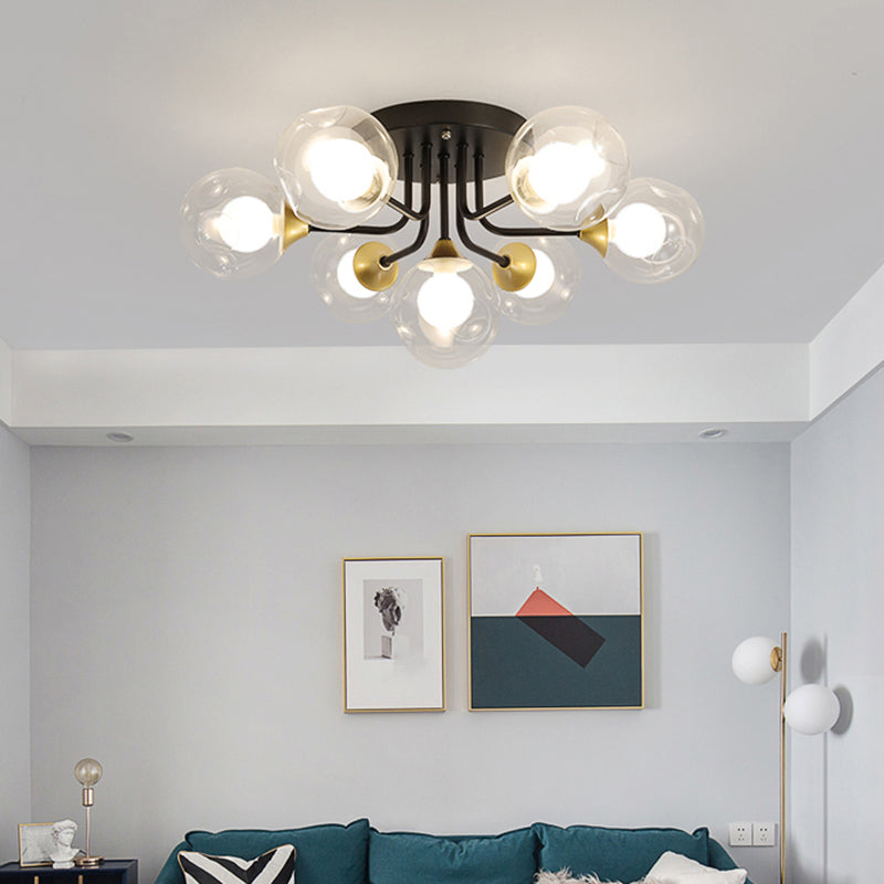 Minimalist Black Dual Glass Ball Flush Mount Ceiling Light - Sleek Semi Fixture For Bedrooms