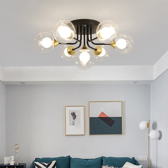 Minimalist Black Dual Glass Ball Flush Mount Ceiling Light - Sleek Semi Fixture For Bedrooms