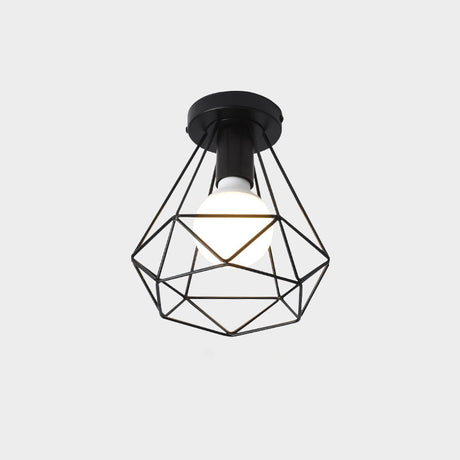 Industrial Metal Flush Ceiling Light Fixture - Cage Style Small Aisle 1 Head Black Flushmount