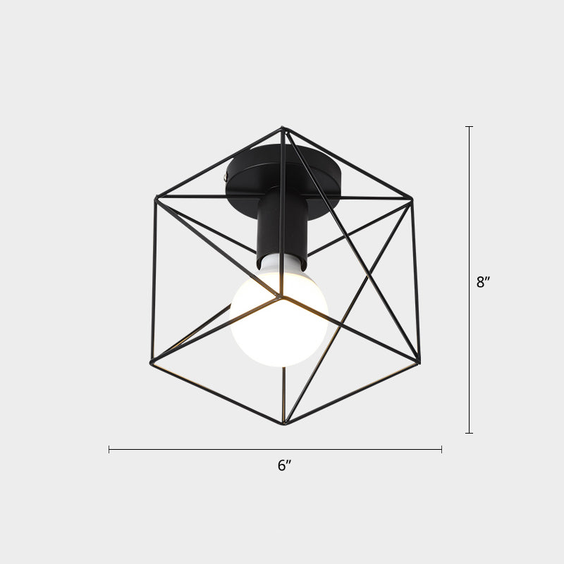 Industrial Metal Flush Ceiling Light Fixture - Cage Style Small Aisle 1 Head Black Flushmount