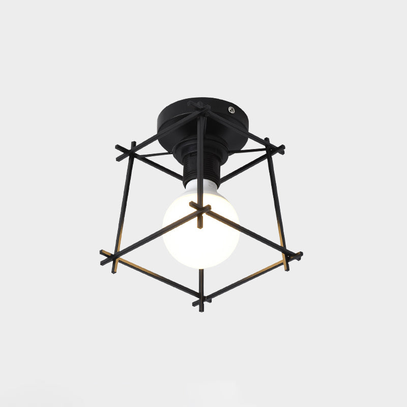Industrial Metal Flush Ceiling Light Fixture - Cage Style Small Aisle 1 Head Black Flushmount
