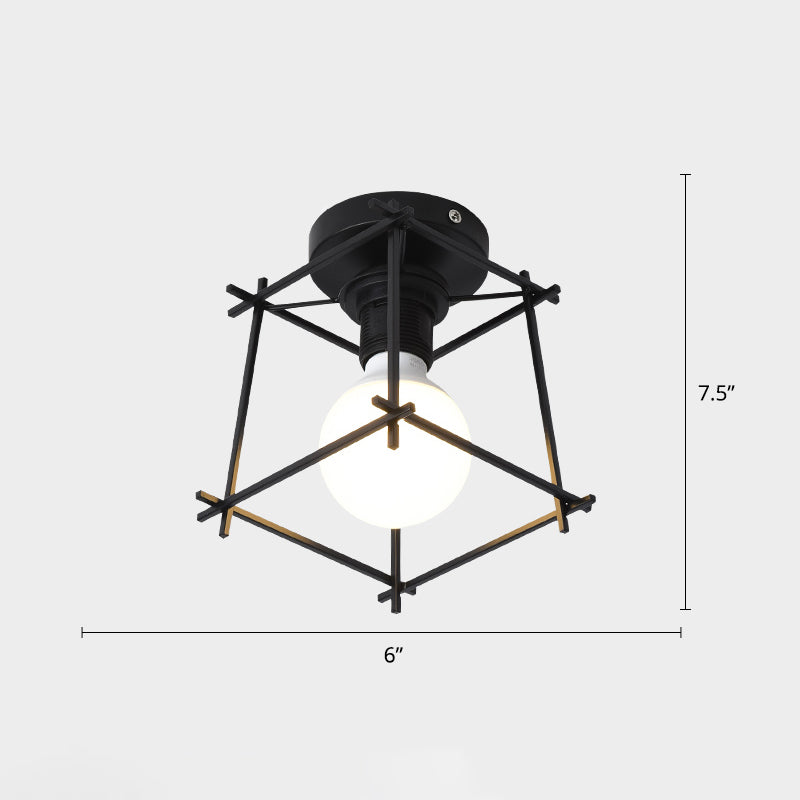Industrial Metal Flush Ceiling Light Fixture - Cage Style Small Aisle 1 Head Black Flushmount