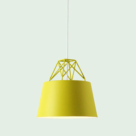 Tapered Macaron Pendant Ceiling Lamp - Metal Single-Bulb Suspension Fixture For Cafes