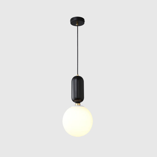 Milky Glass Ball Pendant Lamp - Simplicity 1-Bulb Lighting Fixture For Living Room Black / 10