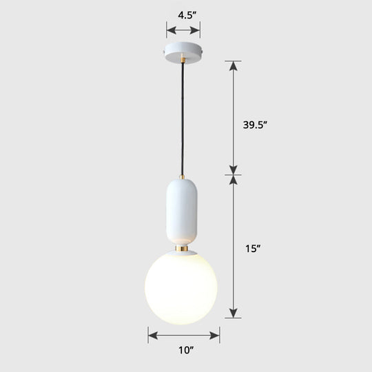 Milky Glass Ball Pendant Lamp - Simplicity 1-Bulb Lighting Fixture For Living Room