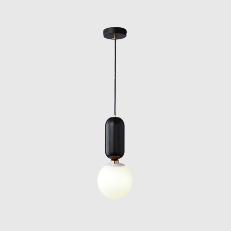 Milky Glass Ball Pendant Lamp - Simplicity 1-Bulb Lighting Fixture For Living Room Black / 6.5