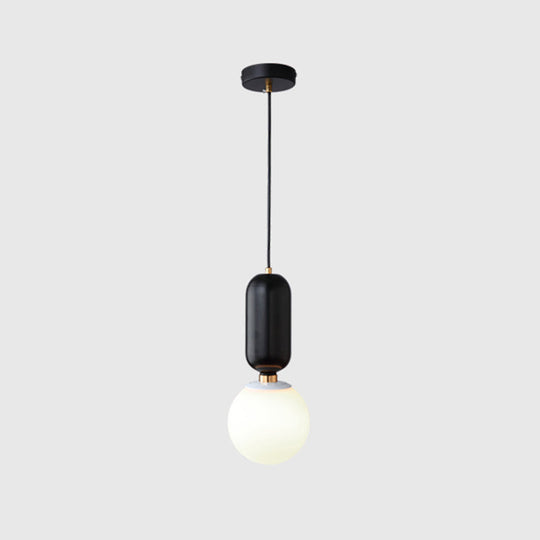 Milky Glass Ball Pendant Lamp - Simplicity 1-Bulb Lighting Fixture For Living Room Black / 6.5