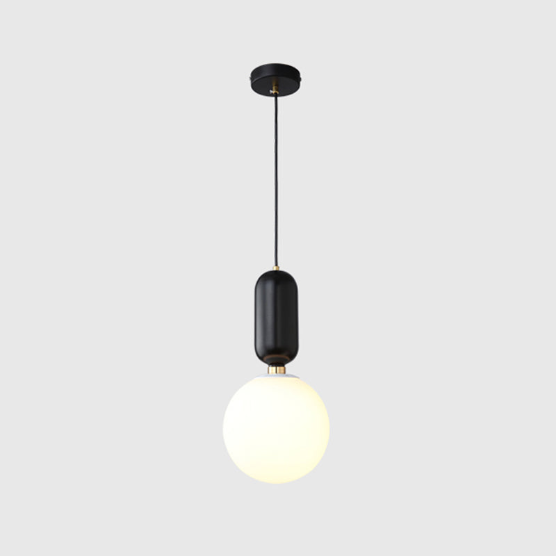 Milky Glass Ball Pendant Lamp - Simplicity 1-Bulb Lighting Fixture For Living Room Black / 8