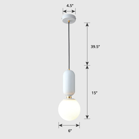 Milky Glass Ball Pendant Lamp - Simplicity 1-Bulb Lighting Fixture For Living Room