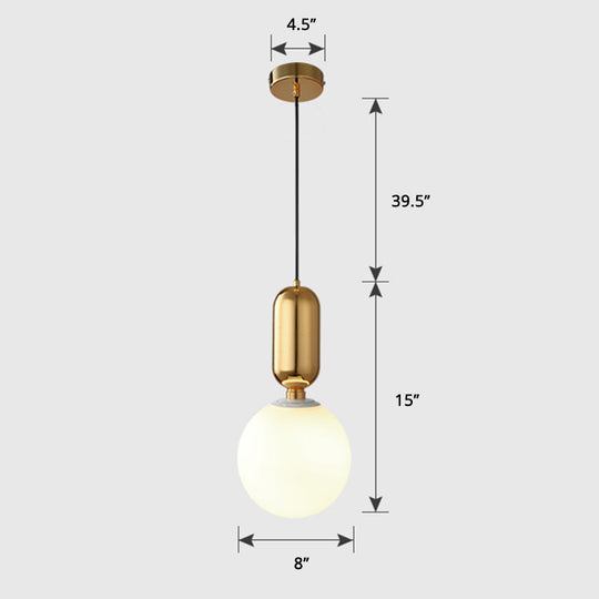 Milky Glass Ball Pendant Lamp - Simplicity 1-Bulb Fixture For Living Room Lighting