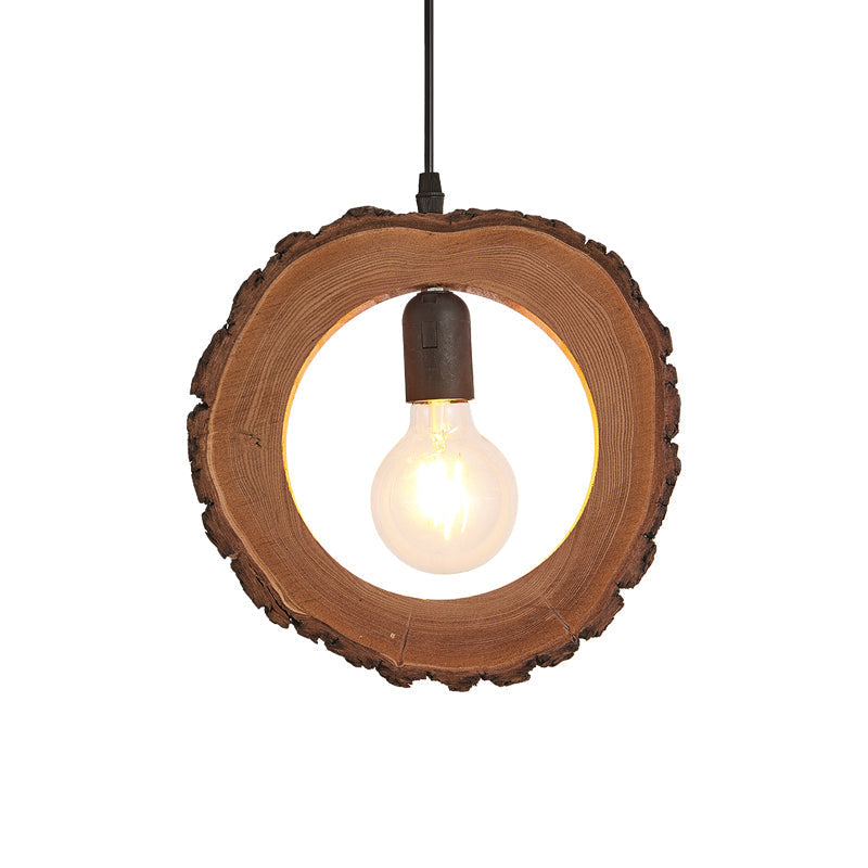 Nordic Wooden Ceiling Lamp - Rustic Tree Trunk Slice Design 1-Bulb Pendant Light For Dining Room