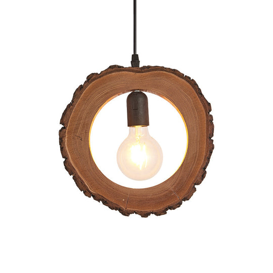 Nordic Wooden Ceiling Lamp: Tree Trunk Slice Design 1-Bulb Pendant Light For Dining Room