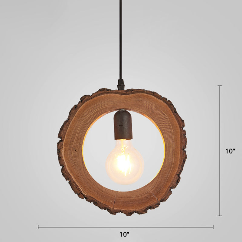 Nordic Wooden Ceiling Lamp - Rustic Tree Trunk Slice Design 1-Bulb Pendant Light For Dining Room