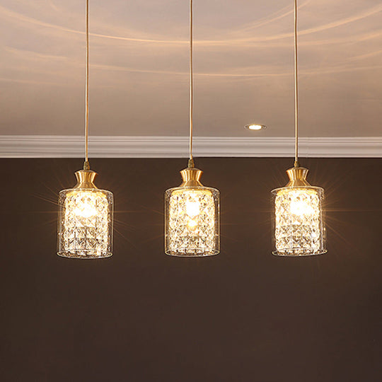 Gold Postmodern Crystal Pendant Light With 3 Shaded Heads For Dining Room Suspension