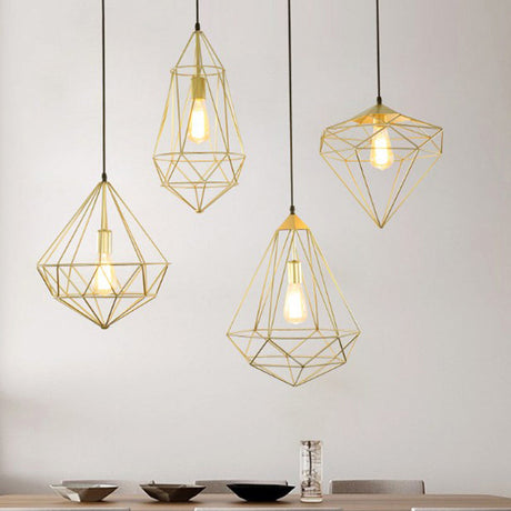 Loft Style Iron Wire Cage Pendant Lamp - Dining Room Suspension Light Fixture Gold / Geometric