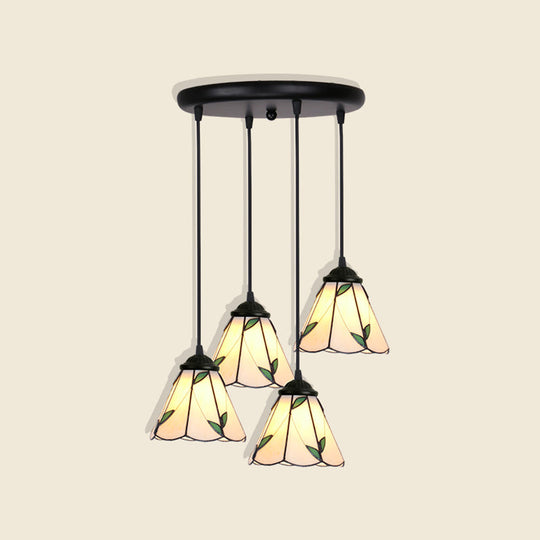 Tiffany Style Handcrafted Floral Art Glass Pendant Light For Dining Room Ceiling 4 / Green