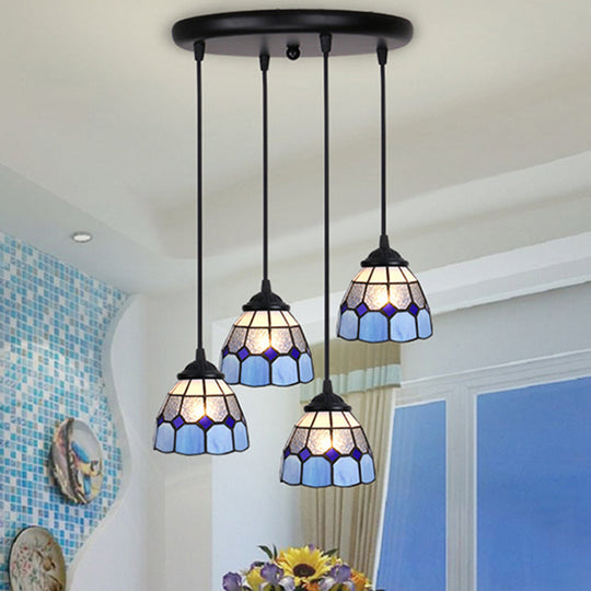 Tiffany Style Handcrafted Floral Art Glass Pendant Light For Dining Room Ceiling