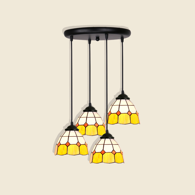 Tiffany Style Handcrafted Floral Art Glass Pendant Light For Dining Room Ceiling 4 / Yellow