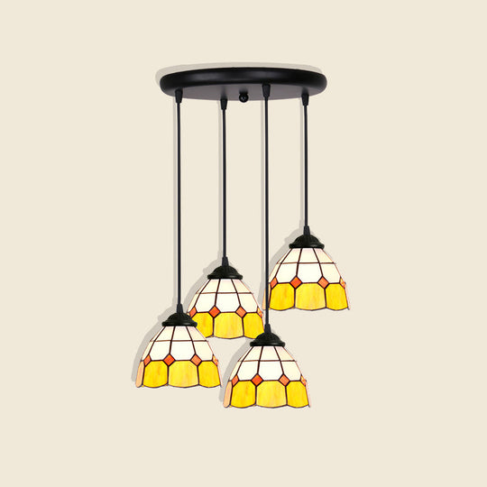 Tiffany Style Handcrafted Floral Art Glass Pendant Light For Dining Room Ceiling 4 / Yellow