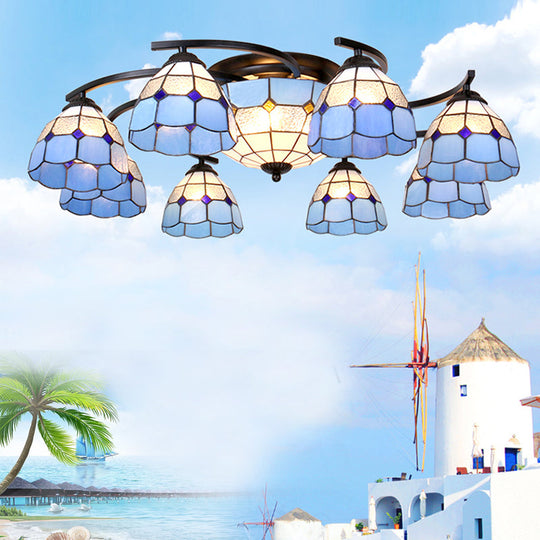 Scalloped Glass Semi Flush Mount Ceiling Light With Mediterranean Style