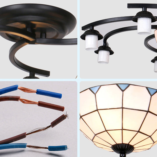 Scalloped Glass Semi Flush Mount Ceiling Light With Mediterranean Style