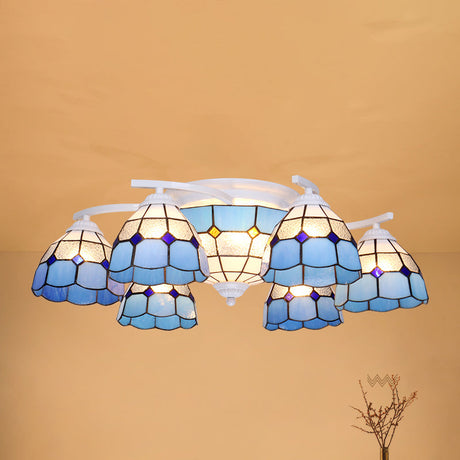 Mediterranean Glass Semi Flush Mount Light With Scalloped Edge Close To Ceiling Fixture 9 / White