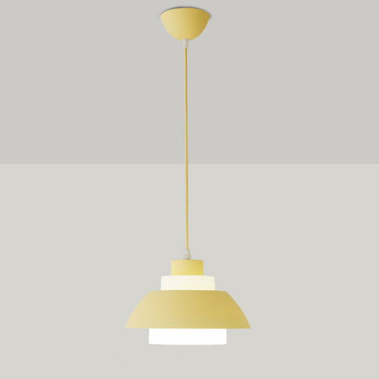Macaron Single-Bulb Aluminum Ceiling Pendant Light With Acrylic Shade Yellow / 9’