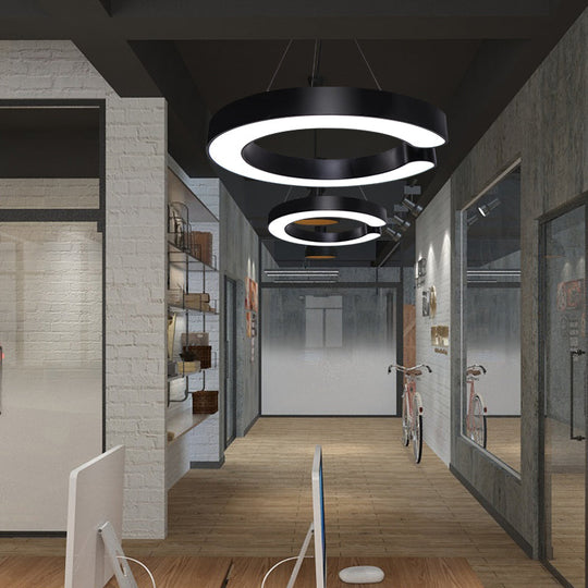 C-Shaped Metal Pendant Light Fixture: Minimalist Led Hang Lamp For Office Ceiling