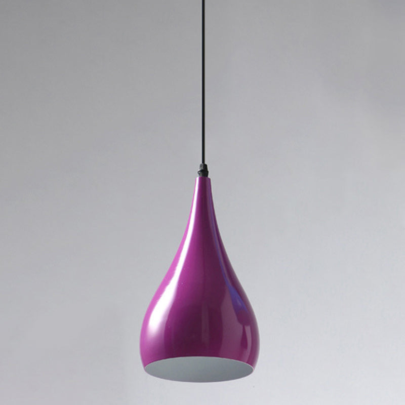 Teardrop Shaped Macaron Metal Pendant Light Fixture - 1 Ceiling Suspension For Dining Room Purple /