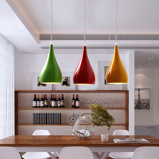 Macaron Metal Teardrop Pendant Light Fixture – Suspended 1-Light For Dining Room Ceiling