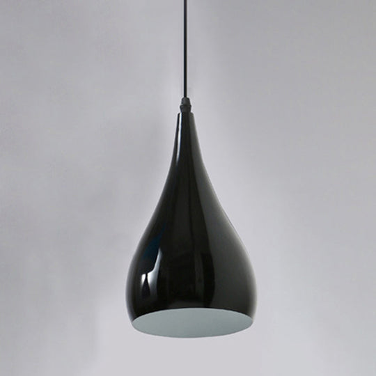 Teardrop Shaped Macaron Metal Pendant Light Fixture - 1 Ceiling Suspension For Dining Room Black /