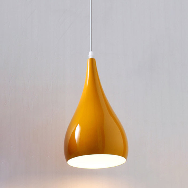 Teardrop Shaped Macaron Metal Pendant Light Fixture - 1 Ceiling Suspension For Dining Room Orange /