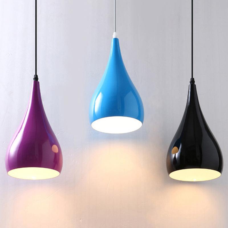 Teardrop Shaped Macaron Metal Pendant Light Fixture - 1 Ceiling Suspension For Dining Room