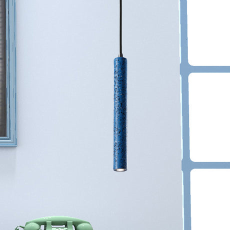 Nordic Cement Tube Pendant Light 1 Yellow/Blue/Green Hangs 12 Or 21.5H
