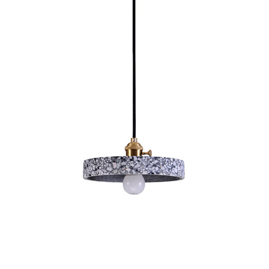 Terrazzo Single Simplicity Pendant Lamp: Round Bedside Hanging Light Fixture With Rotary Switch Blue