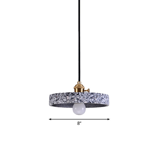 Sleek Terrazzo Single Pendant Lamp: Round Bedside Hanging Light Fixture With Rotary Switch