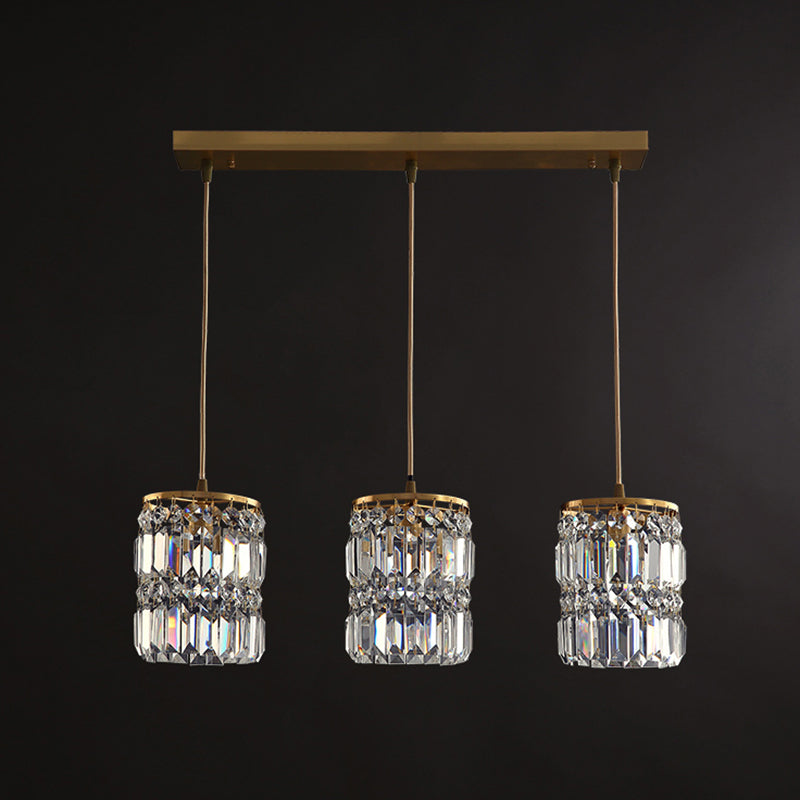 Minimalist Gold Pendant Light Fixture - Crystal Cylindrical Multi For Dining Room