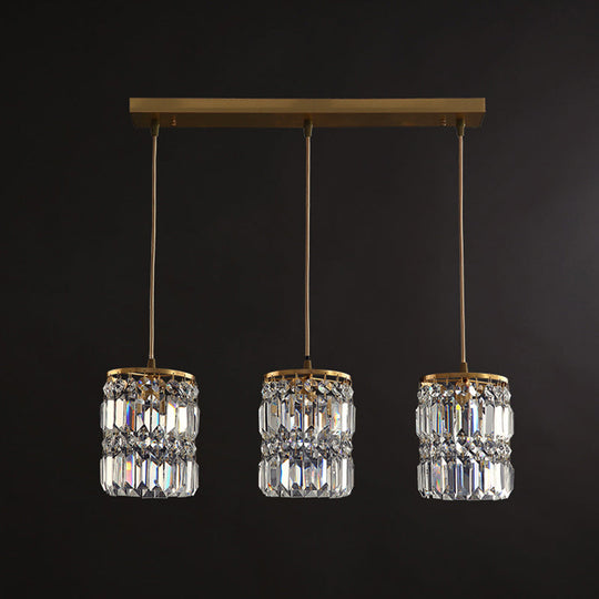 Minimalist Gold Pendant Light Fixture - Crystal Cylindrical Multi For Dining Room
