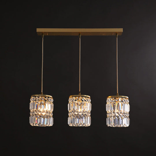 Minimalist Gold Pendant Light Fixture - Crystal Cylindrical Multi For Dining Room