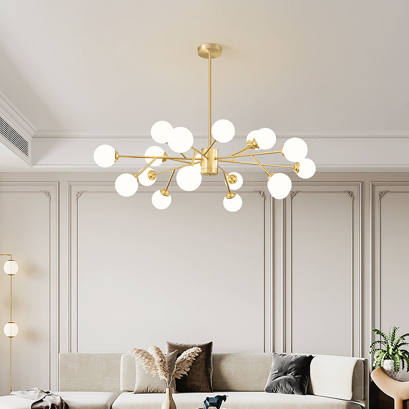 Nordic Milky Glass Chandelier Gold Suspension Light For Living Room
