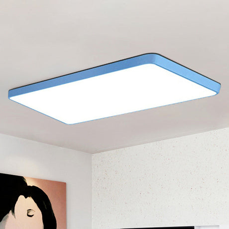 Rectangular Flush Mount Led Ceiling Light Fixture For Living Room - Macaron Acrylic Design Blue /