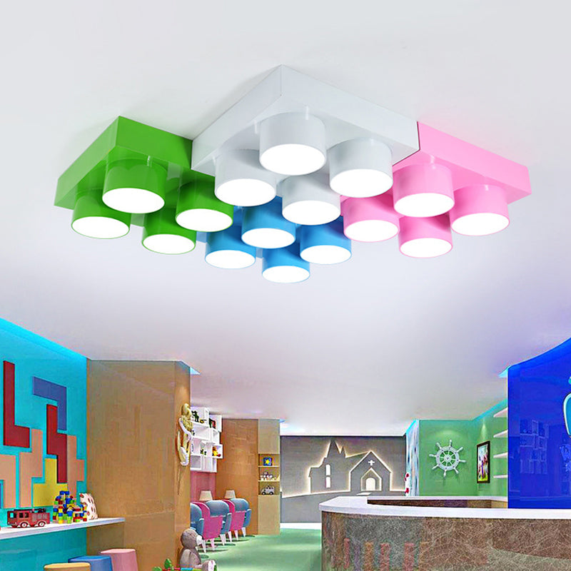 Creative Led Flush Mount Ceiling Light For Kids’ Kindergarten With Toy Brick Design