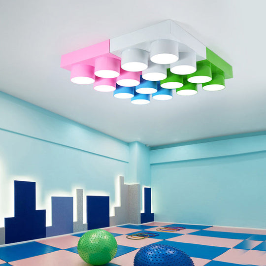Creative Led Flush Mount Ceiling Light For Kids’ Kindergarten With Toy Brick Design
