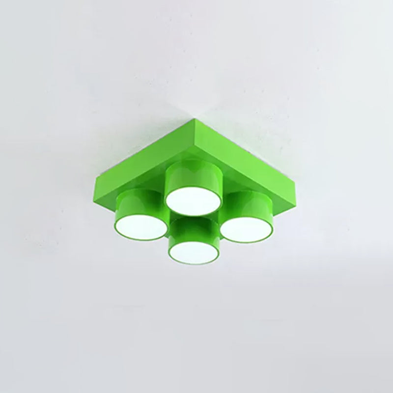 Creative Led Flush Mount Ceiling Light For Kids’ Kindergarten With Toy Brick Design Green / White