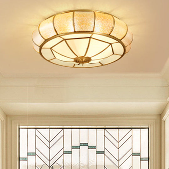 Gold Round Textured Glass Flush Ceiling Light For Traditional Bedroom – Elegant Flushmount Lighting