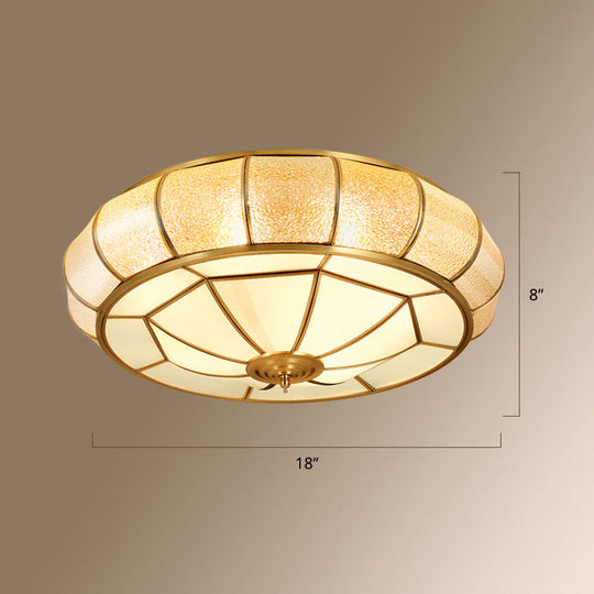 Gold Round Textured Glass Flush Ceiling Light For Traditional Bedroom – Elegant Flushmount Lighting