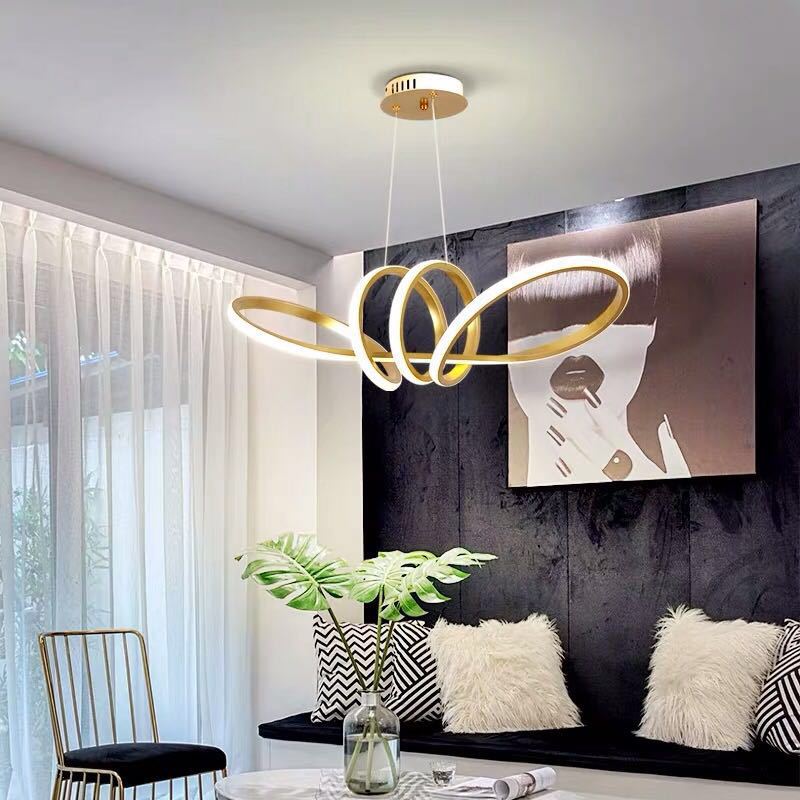 Gold Led Twist Chandelier Pendant For Artistic Dining Room Lighting