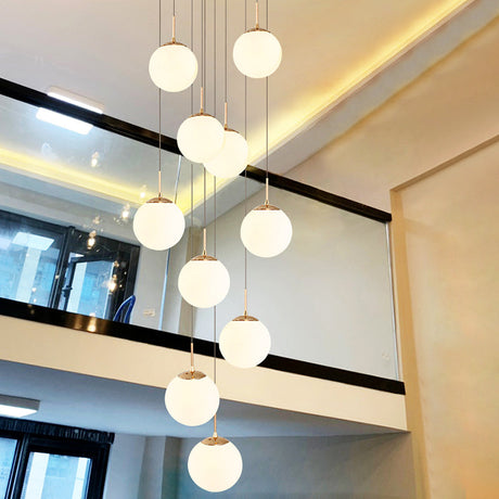 Minimalist Cream Glass Bubble Pendant Ceiling Light In Gold For Staircases And More